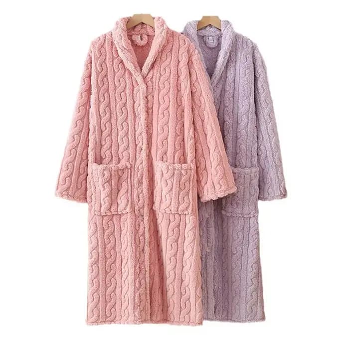 Automne hiver épais velours femmes peignoir bouton longue chemise de nuit vêtements de maison décontracté