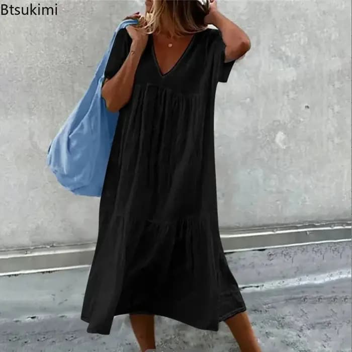 Nouvelles robes midi en coton et lin pour femmes
