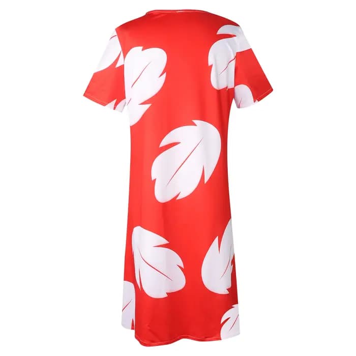 Lilo Costume femmes feuilles robe rouge pyjama à manches courtes feuille hawaïenne