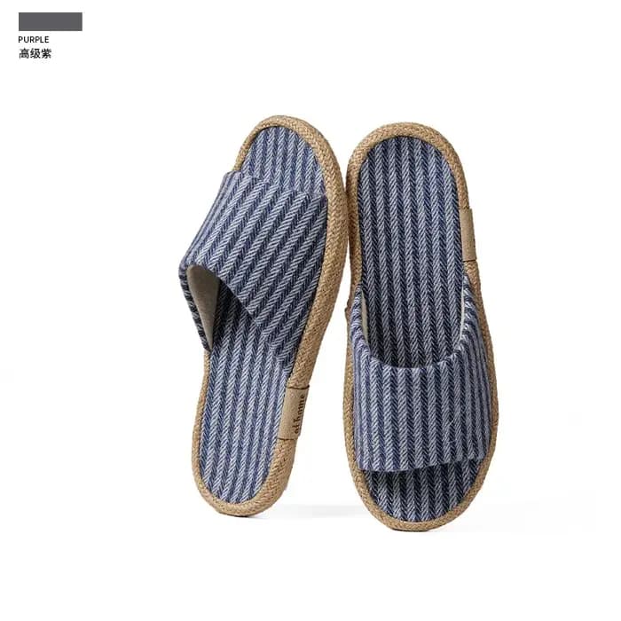 Pantoufles en coton et lin de style japonais pour femmes et hommes, chaussures de loisirs, style rayé, antidérapantes, pour couples, respirantes, pour la maison