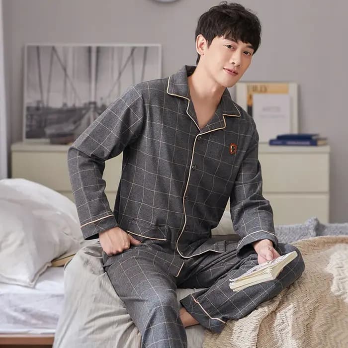 Hiver 100% coton Pyjamas hommes bleu vêtements de nuit chaud Pyjama Homme