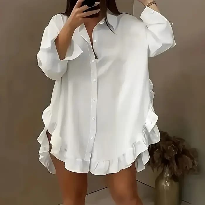 Nouvelle chemise ample unie à volants pour femme 2026