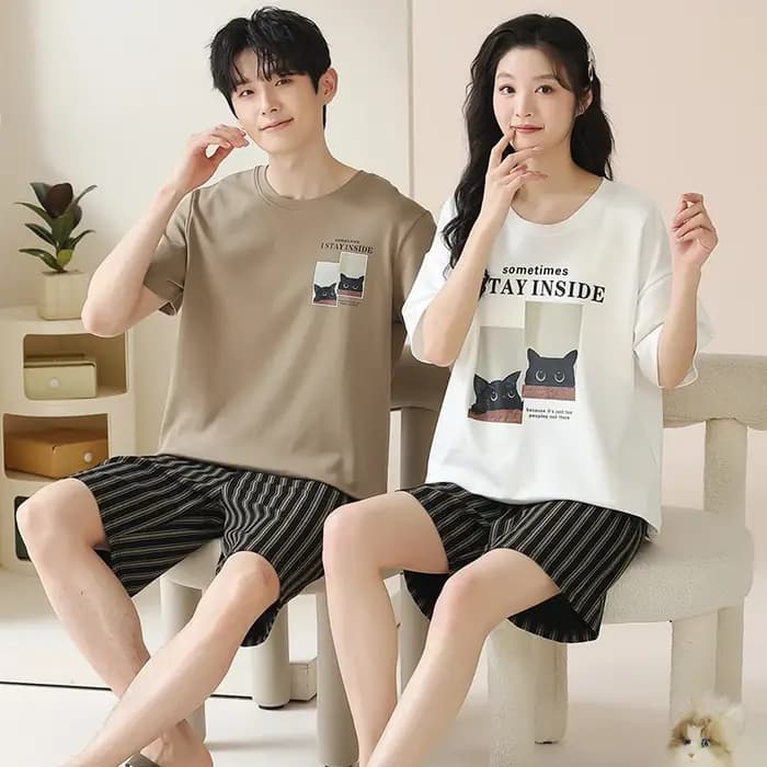 Ensemble pyjama pour Couple hommes et femmes, 100% coton, manches courtes, mignon, dessin animé