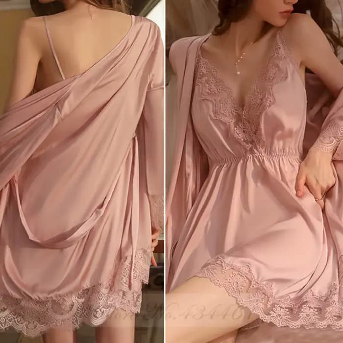 Ensemble de chemise de nuit kimono en dentelle bordeaux