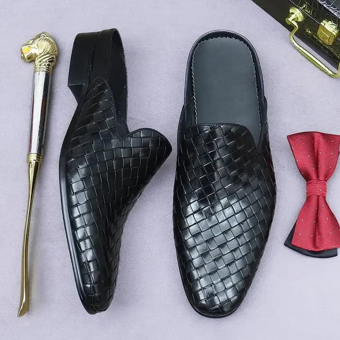 Pantoufles de luxe en cuir véritable pour hommes