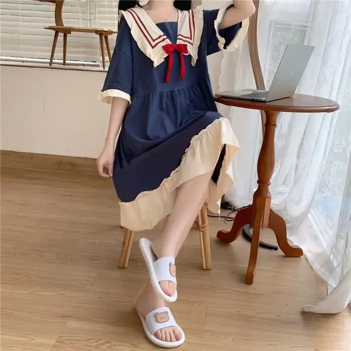 Ensemble de pyjama princesse style marine pour filles, vêtements d'intérieur à manches courtes, doux, mignon, dessin animé, étudiant, dames, été, nouveau