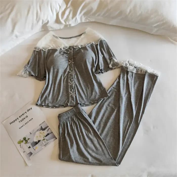 Nouveau deux pièces femmes Pyjamas été à manches courtes