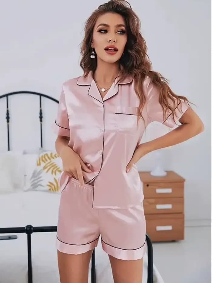 Ensemble pyjama d'été en Satin de soie pour femmes