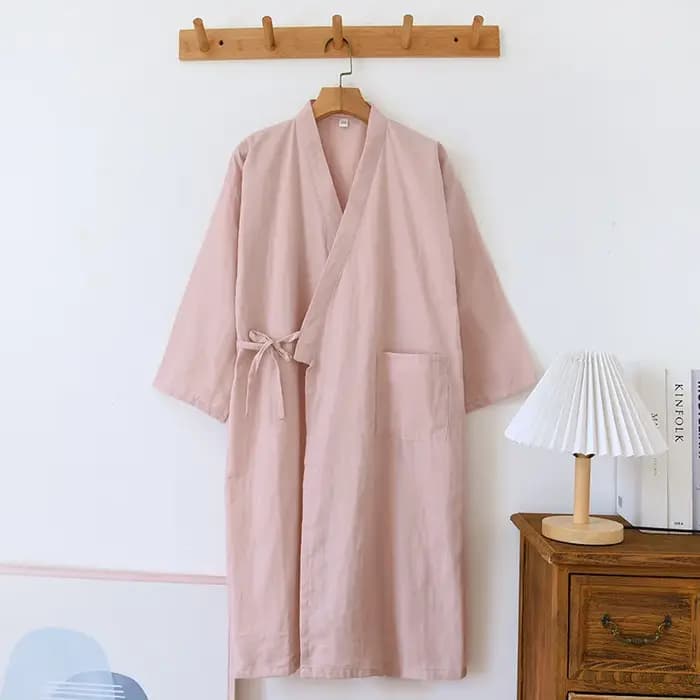 Peignoir en Gaze de Coton pour Homme et Femme, Kimono Japonais Confortable, Couleur Unie, Mi-Longueu