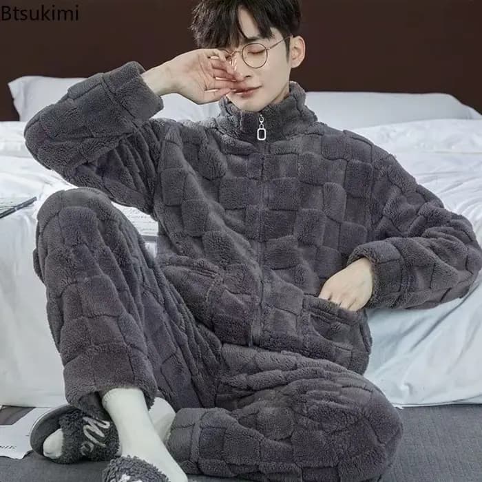 2025 Pyjamas à carreaux pour hommes corail vêtement de nuit en polaire dormir tenue