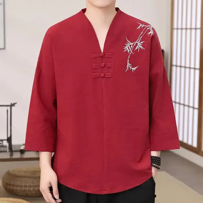 Robe Zen brodée de feuilles de bambou pour hommes, coupe ample, élégante, traditionnelle chinoise, Kung Fu, méditation, vêtements élégants respirants