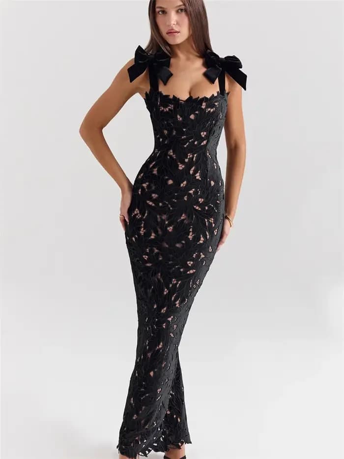 Nibber-Robe Longue en Dentelle Ajourée avec Nministériels ds pour Femme, Tenue Sexy à la Mode, Dos aux, pour ix, Nouvel An, Anniversaire, Club