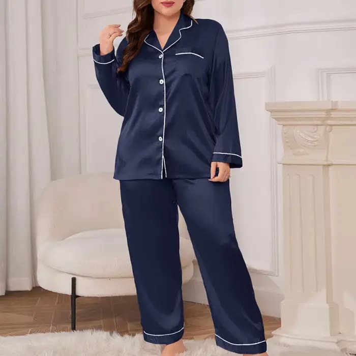 Grande taille femme Pyjamas ensemble printemps été soie Satin vêtements de nuit pantalon Pijamas costume ample