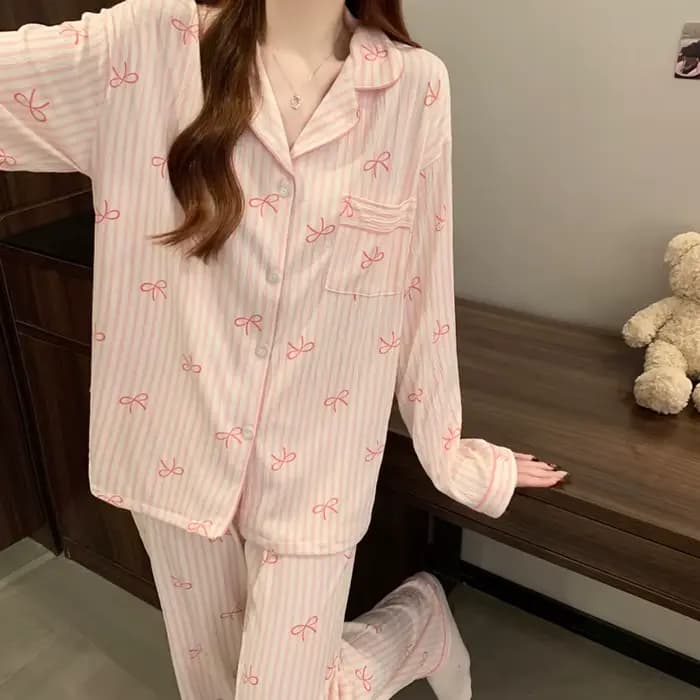 Printemps et automne nouveaux pyjamas pour femmes ensemble de vêtements de détente fille amour Cardigan