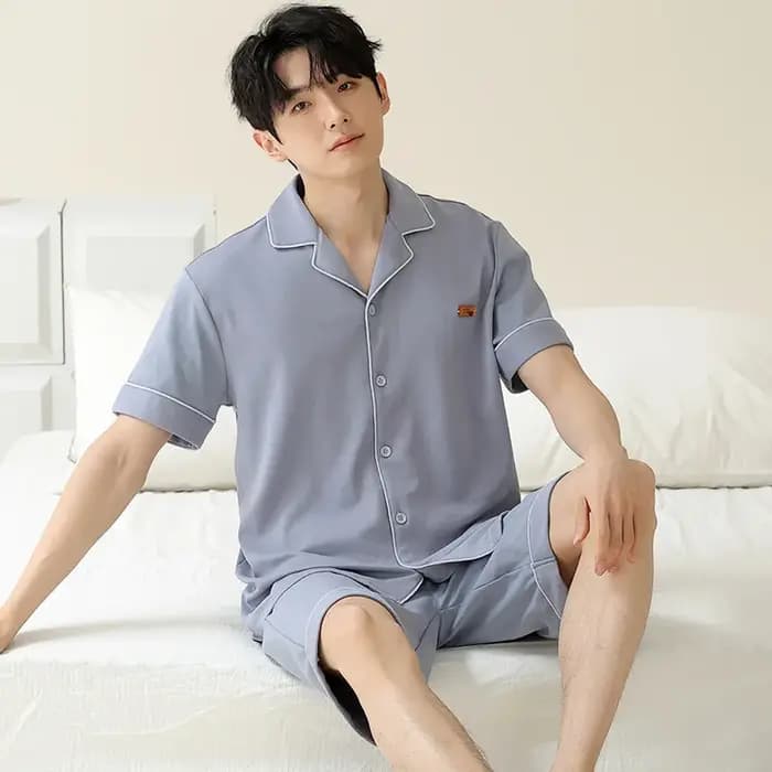 Pyjama pour hommes printemps automne à manches longues revers boutonné Cardigan pantalon deux pièces