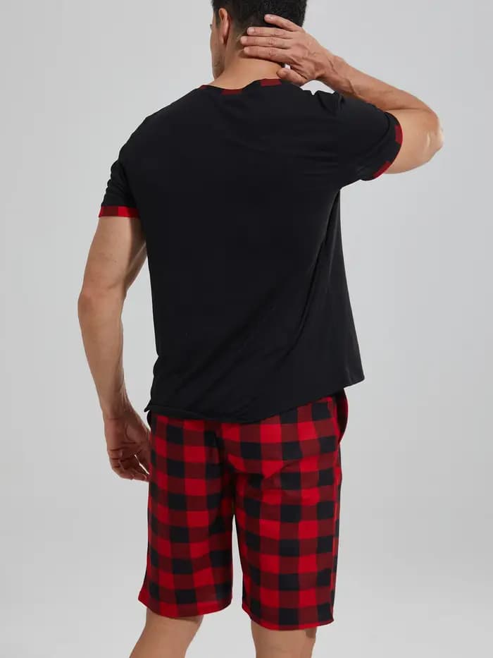 Ensembles de pyjama pour hommes pyjamas à carreaux à manches courtes