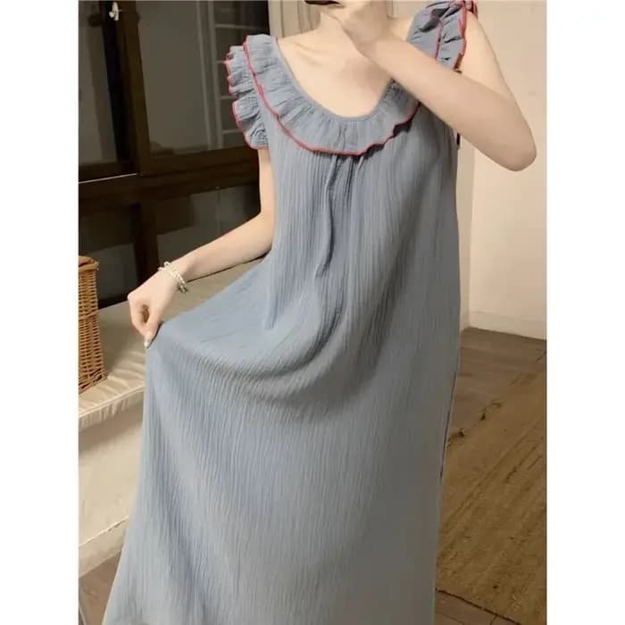 Robe pyjama femme Sexy dos nu chemise de nuit sans manches volants vêtements