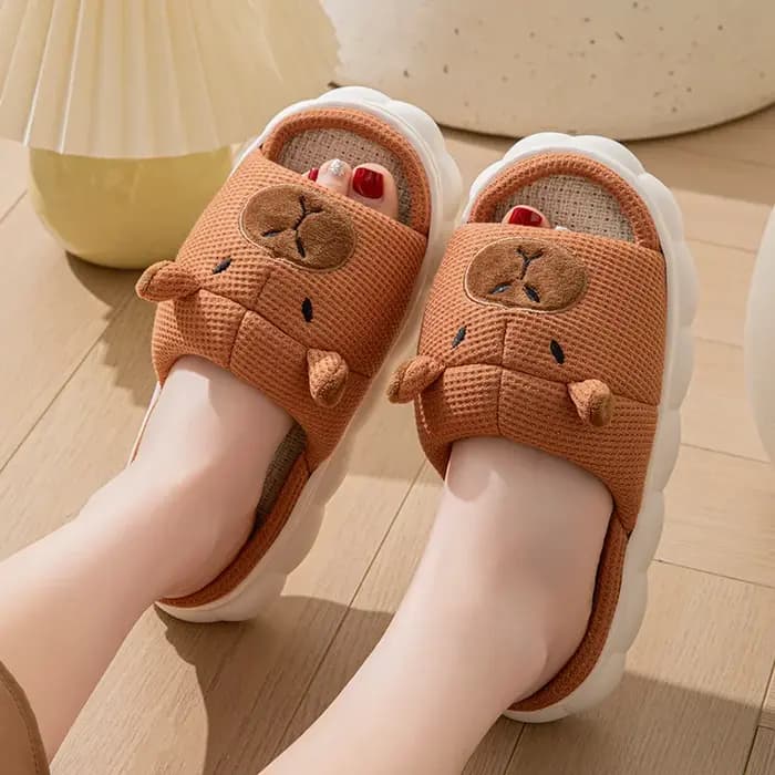Nouvelles pantoufles d'été en lin pour femmes Capybara Platform