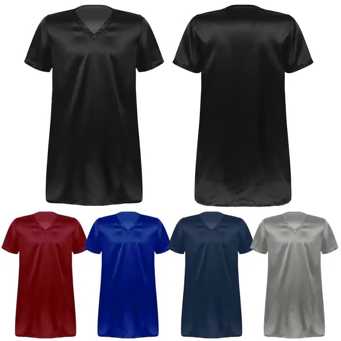 Pyjama en Satin pour hommes, chemises de nuit pour adultes, été, doux, couleur unie, col en V, manches courtes, vêtements de nuit décontractés pour la maison