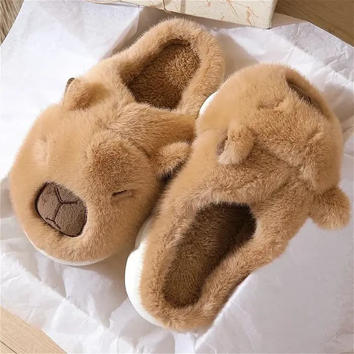Mignon Capybara coton pantoufles femmes automne hiver intérieur semelle souple chaud fourrure diapositives hommes