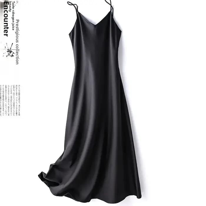 Robe longue en satin de soie pour femme, style décontracté, col en V, sans manches, taille empire, l