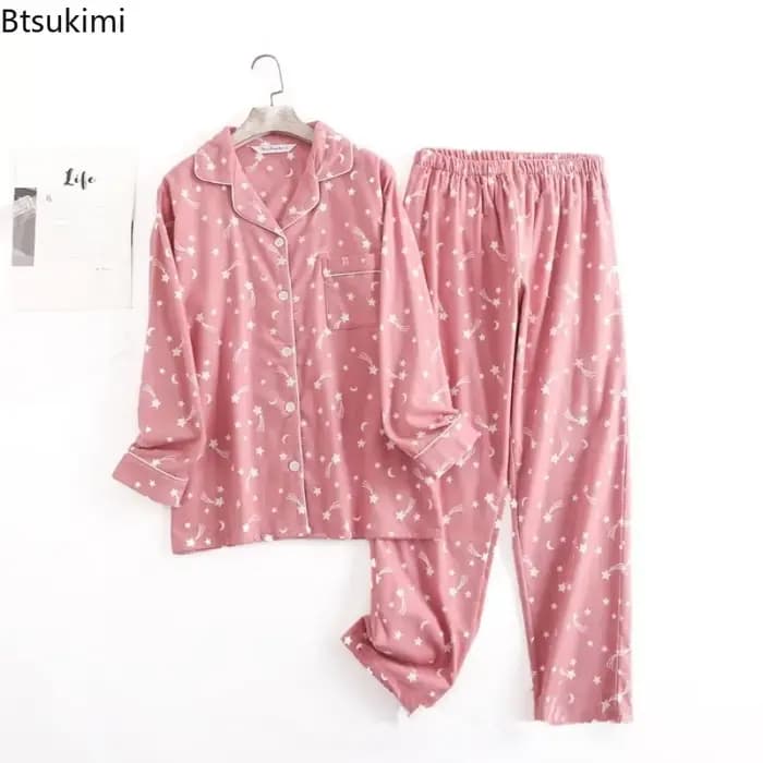 2026 100% coton flanelle pantalon pyjamas ensembles pour femmes vêtements de maison Simple à manches longues