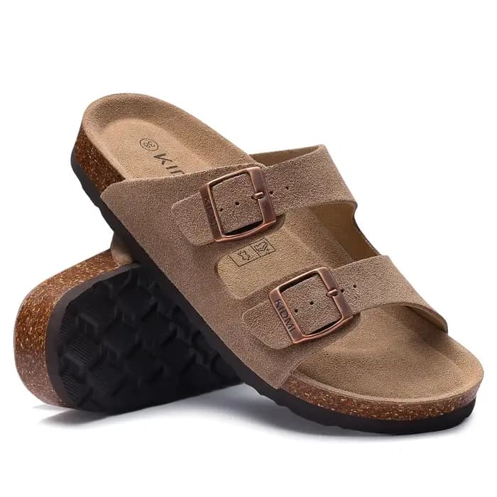 Evshine été Geniuine daim pantoufles pour femmes hommes confort soutien de la voûte plantaire diapositives réglables dames mode liège semelle sandales