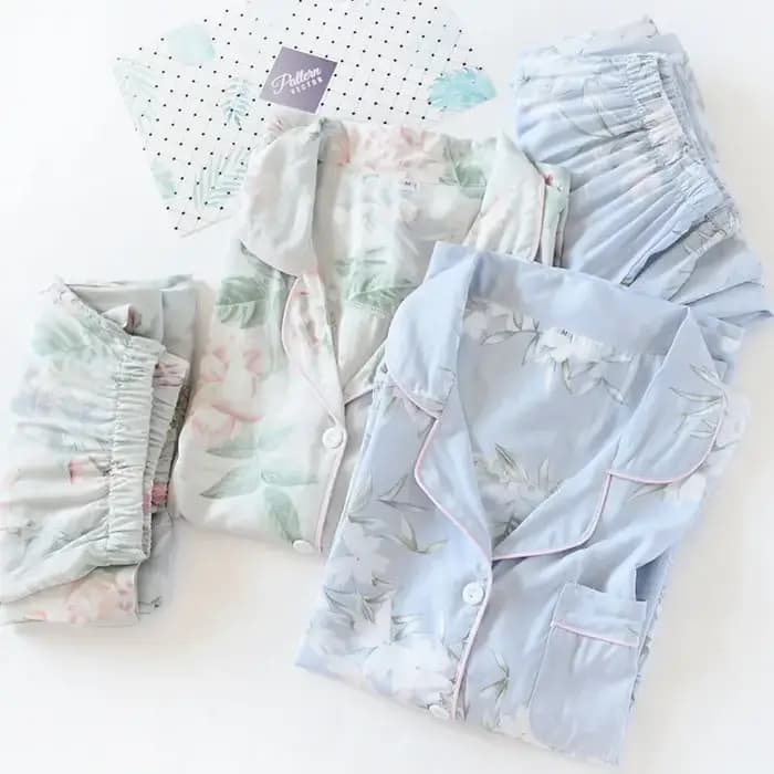 Pyjama à manches longues en fibre de viscose pour femme, costume pantalon en soie, impression de fleurs, service à domicile, style japonais, printemps et été, nouveau