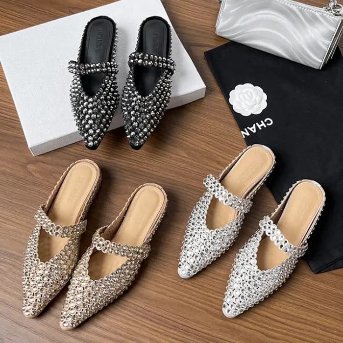 Pantoufles à bout pointu avec strass pour femmes