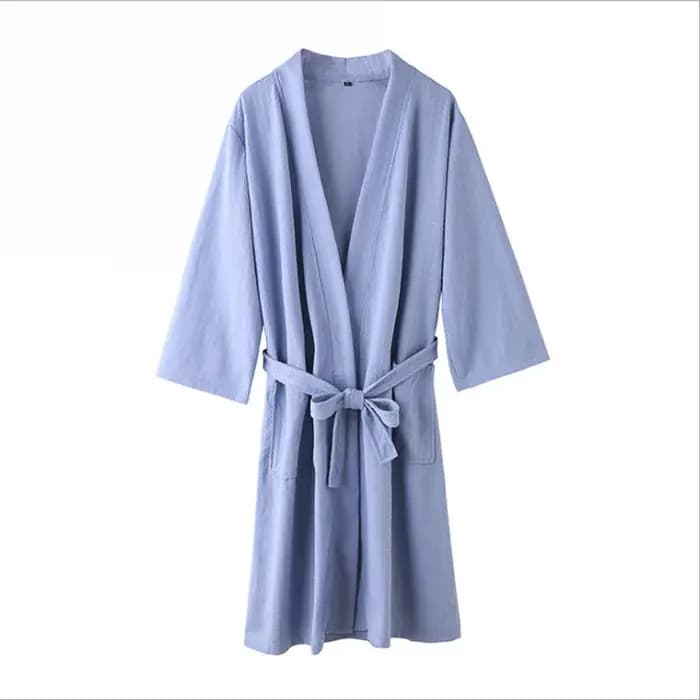 Gaufre femmes peignoir automne hiver solide col en V dames robe de chambre coton poches à manches longues Kimono avec ceintures pour femme