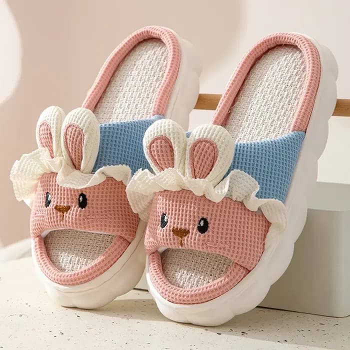 Pantoufles en lin pour femmes, style lapin, pour la maison, printemps-été, chaussures de créateur, m