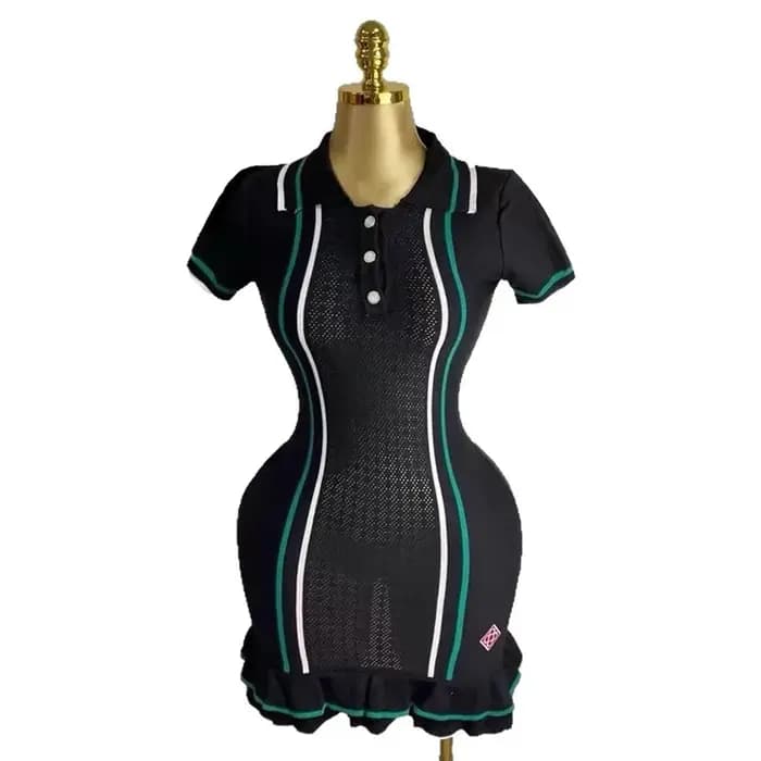 Robe courte tricotée à volants pour l'été, mini robe sexy à col tournant, vêtements de rue pour fête