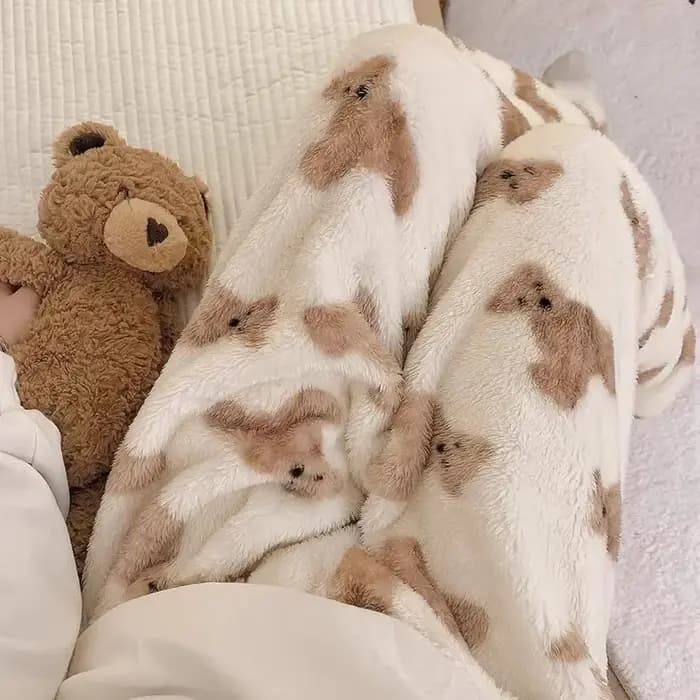 Dessin animé ours Teddy pyjamas pantalon moelleux femmes hiver chaud épais vêtements de nuit pantalo