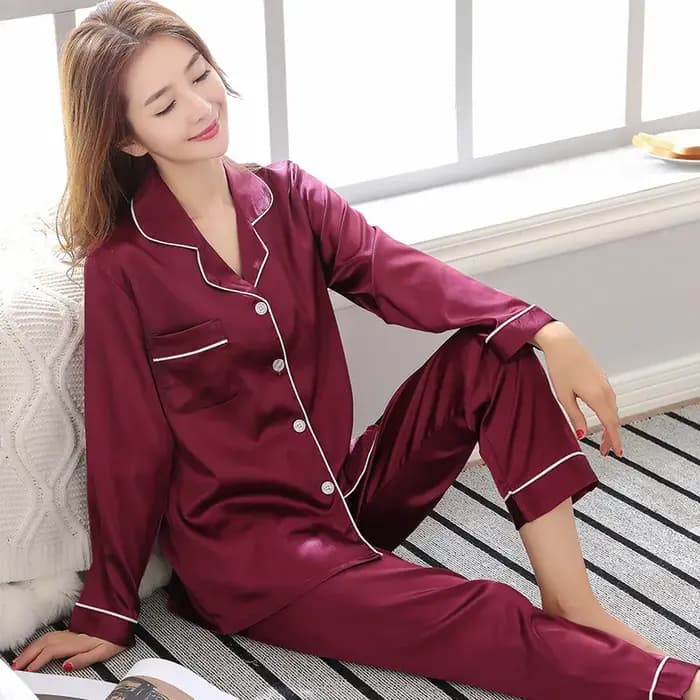 Vêtements de nuit Couple soie Satin couleur unie pyjama ensembles Long boutonné Pijama grande taille maison