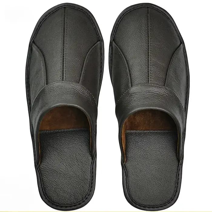 Pantoufles en cuir de vache véritable pour hommes et femmes
