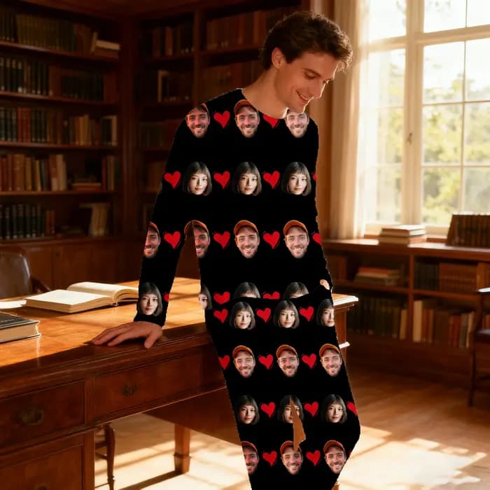 Ensembles de pyjama de famille de visage de Noël personnalisés Ensemble de vêtements de maison avec photo personnalisée