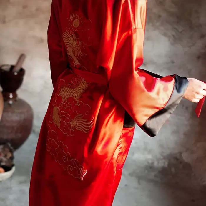 Nouveauté Robe de bain réversible femmes Kimono Yukata Satin broderie Dragon chemise de nuit chinois
