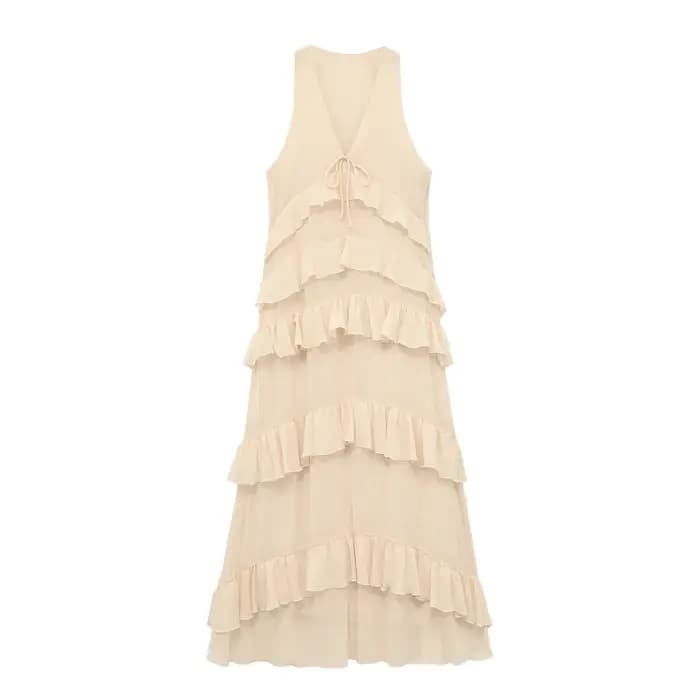 Robe midi élégante beige pour femme