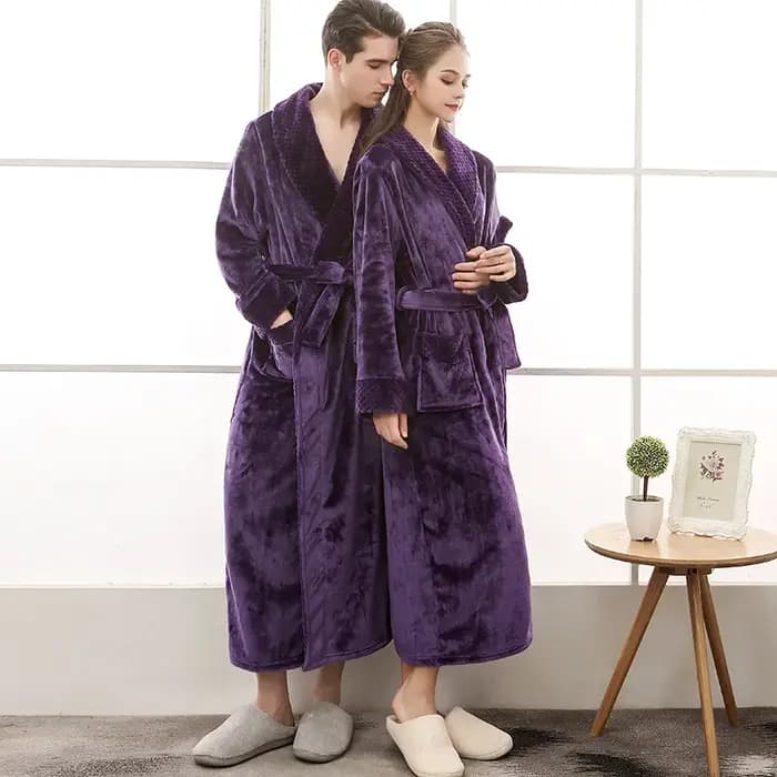 Femmes hiver Extra longue épaisse flanelle Robe de bain chaud Peignoir Femme Sexy