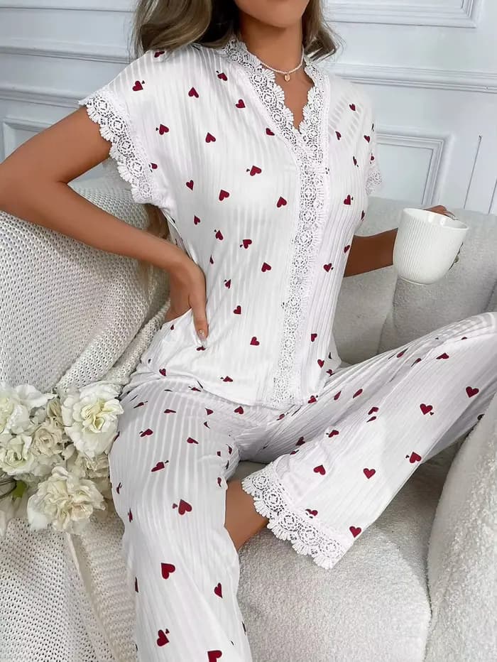 Ensemble pyjama 2 pièces en dentelle pour femmes