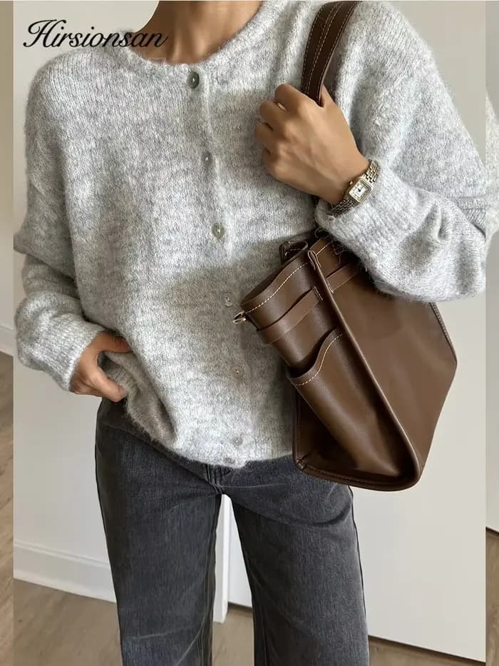 Hirsionsan élégant à manches longues pull femmes 2024 nouveau simple boutonnage femme Cardigan décon