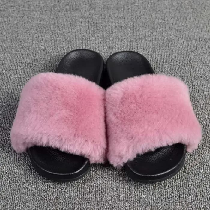 Pantoufles en vraie fourrure de laine pour femmes