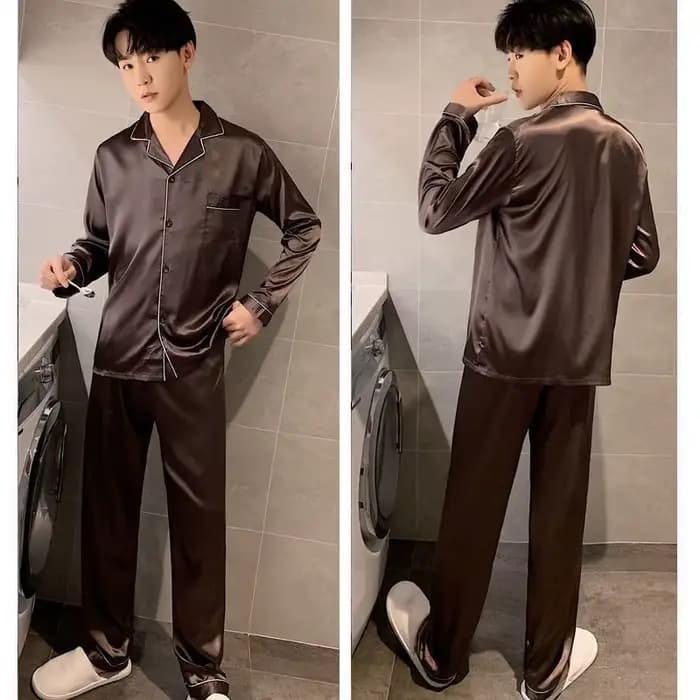 Hommes pyjamas ensemble hiver vêtements de nuit pour homme chemise à manches longues Pijama mâle soie Satin dormir