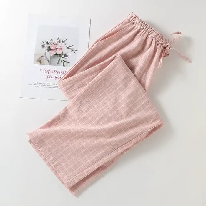 Grande taille japonais minimaliste à carreaux femmes pyjamas pantalons femmes doux maison pantalon a