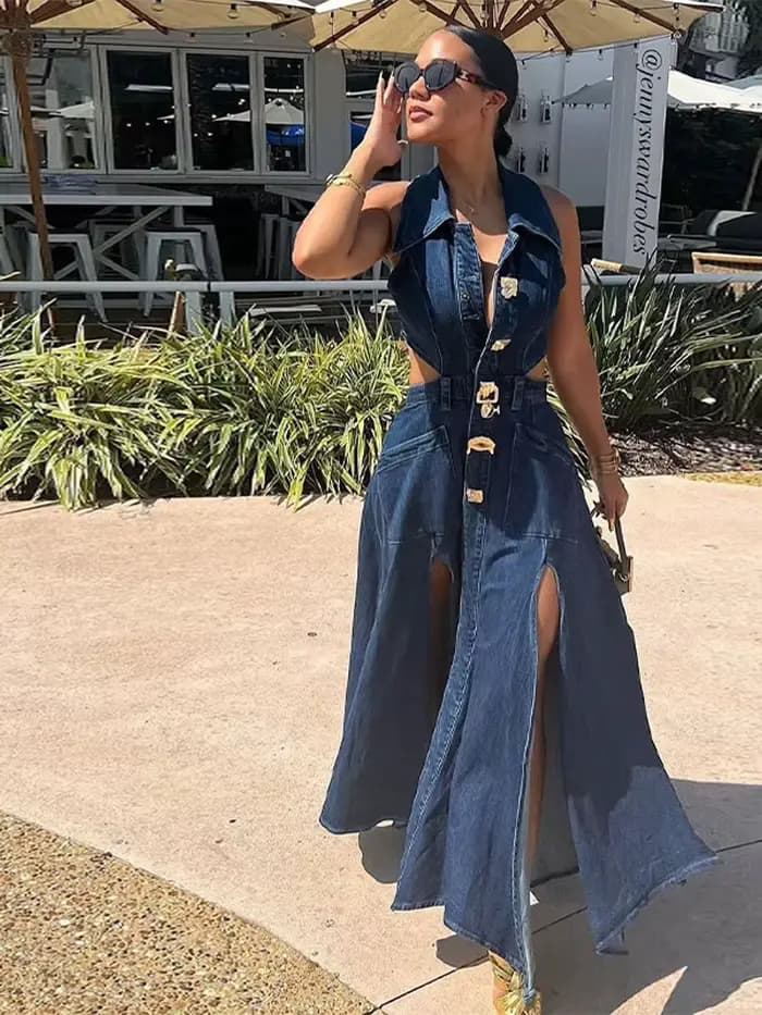 Robe en jean sans manches pour femmes