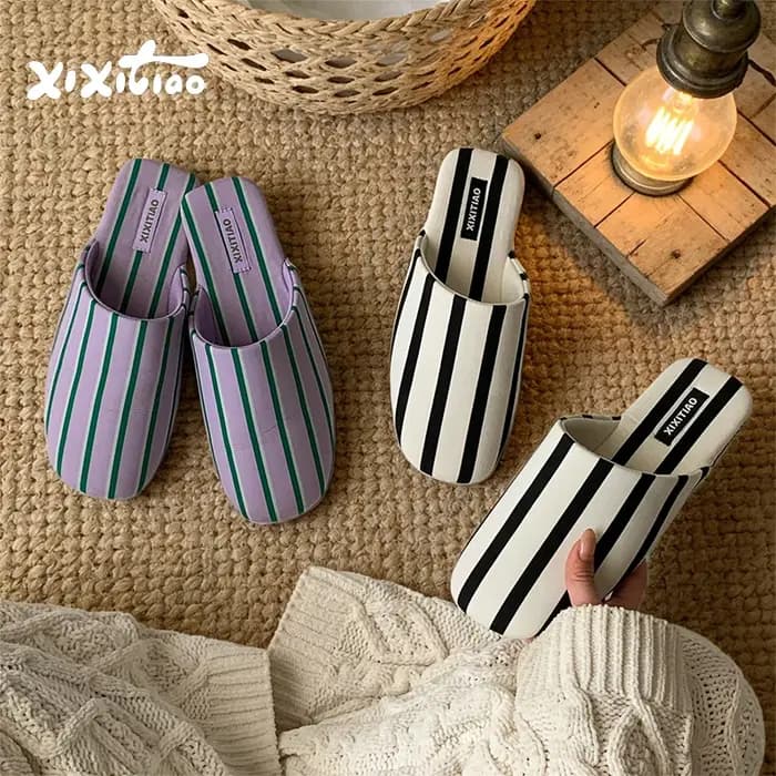 XIXITIAO NOUVEAU Chaussons d'intérieur à rayures pour femme