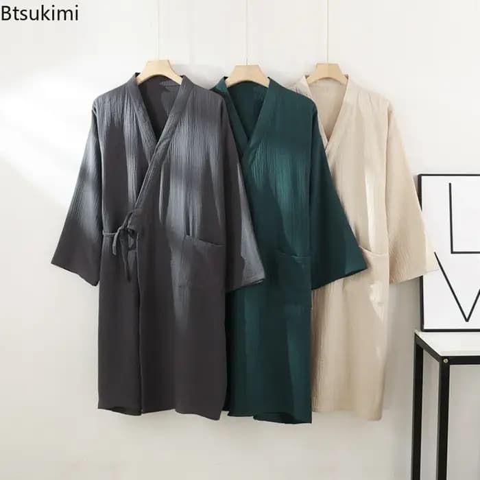 Robes Kimono pour Hommes Printemps-Été, Peignoir Confortable en Coton, Cardigan Foulardé, Vêtements d'Intérieur Légers, Grandes Tailles