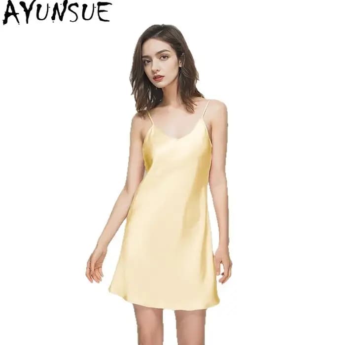 AYUNSUE Robe de Nuit en Soie de Mûrier 100% Véritable 16mm pour Femme