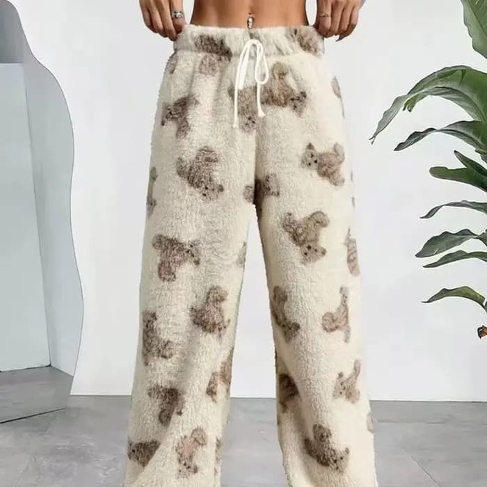 Teddy pyjamas pantalon moelleux femmes hiver chaud épais vêtements de nuit