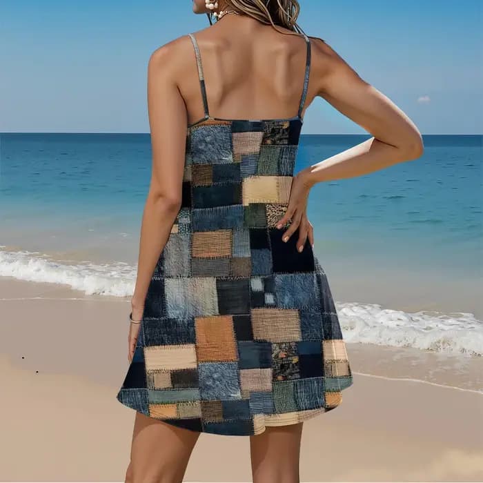 Robe à bretelles spaghetti à imprimé géométrique vintage pour femmes